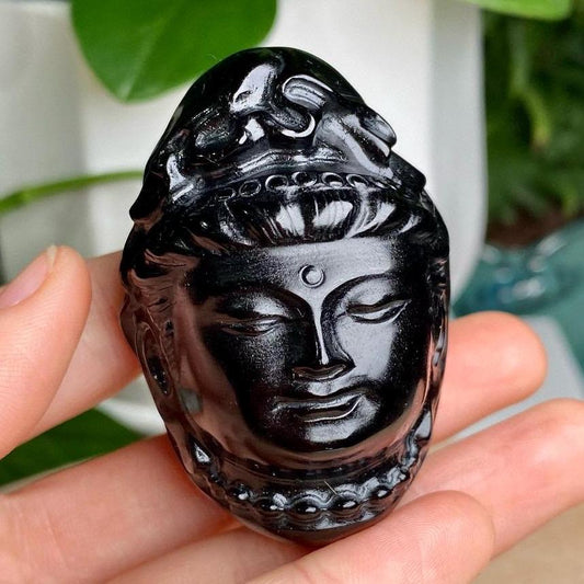 Natural Black Obsidian Carving, Crystal Buddha, Avalokitesvara, Obsidian Monk, Mini Statue, Lovely Crystal Statue, Birthday Gift, Home Decor