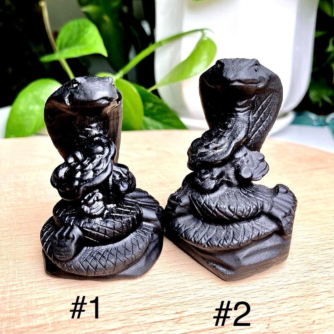 Natural Black Obsidian Snake Carving, Crystal Cobra, Obsidian Snake Statue, Animal Sculpture, Birthday Gift, Christmas Home Decor