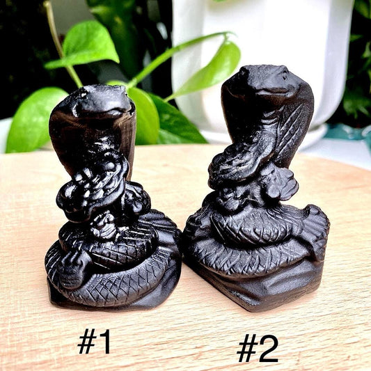 Natural Black Obsidian Snake Carving, Crystal Cobra, Obsidian Snake Statue, Animal Sculpture, Birthday Gift, Christmas Home Decor