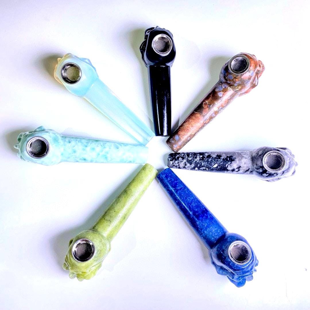 Natural Crystal Smoking Pipe, Hand Carved Skull Crystal Pipe, Stone Tobacco Pipe, Gothic Healing Decor, Unique Birthday Gift