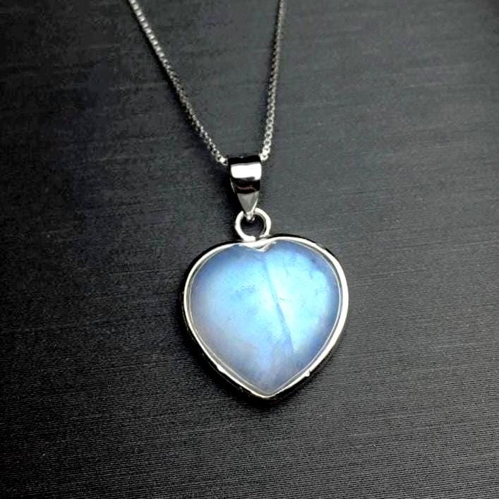 Blue Flash Moonstone Heart Pendant, S925 Sterling Silver Heart Pendant, Crystal Heart Necklace, Handmade Jewelry Necklace, Birthday Gift