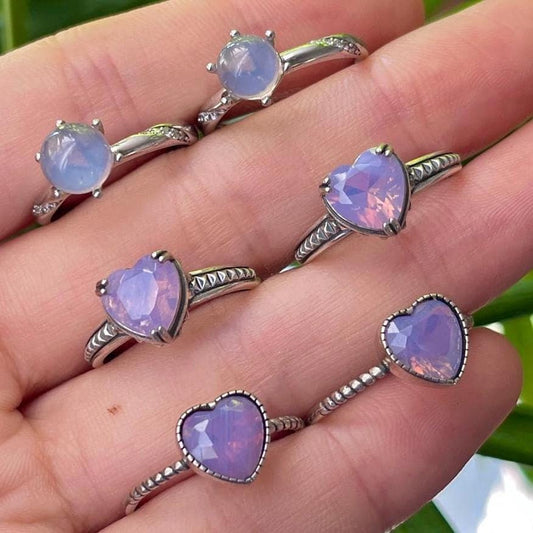Lavender Milky Amethyst Heart Ring, 925 Sterling Silver, Adjustable,Gift for Mom