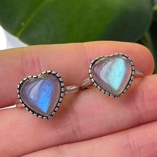 Labradorite Heart Ring, 925 Sterling Silver, Adjustable Size