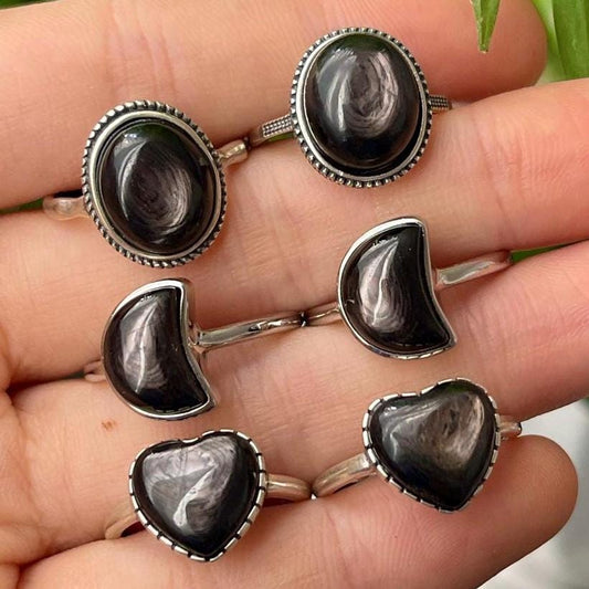Hypersthene Gemstone Ring, 925 Sterling Silver, Adjustable Band