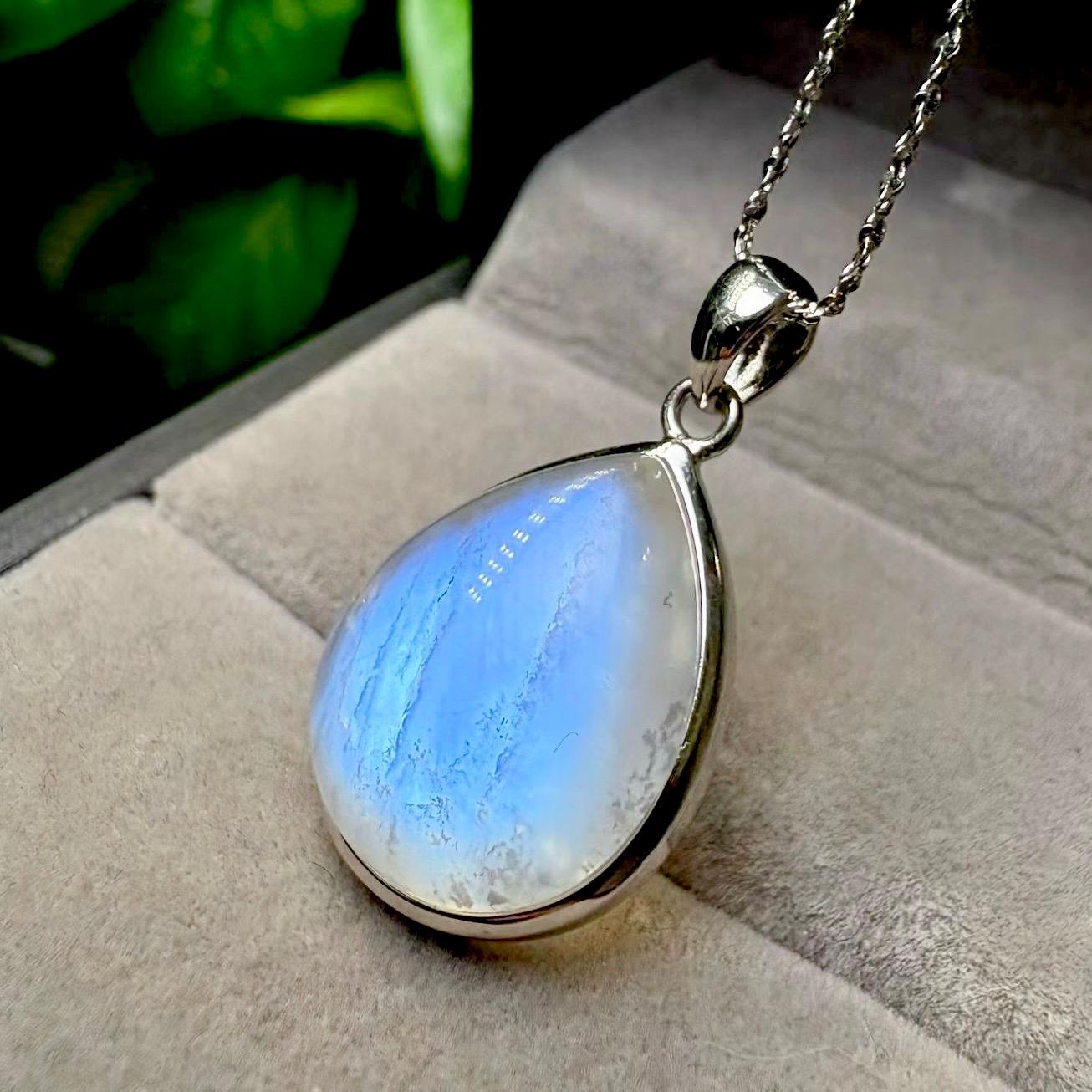 Blue Flash Moonstone Heart Pendant, S925 Sterling Silver Heart Pendant, Crystal Heart Necklace, Handmade Jewelry Necklace, Birthday Gift