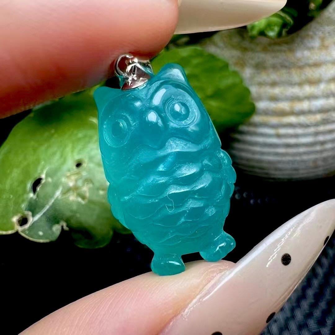 1 Pcs Natural Amazonite Owl Pendant, Amazonite Stone Necklace, Throat Chakra Crystal, Balance and Communication Stone, Anniversary Gift