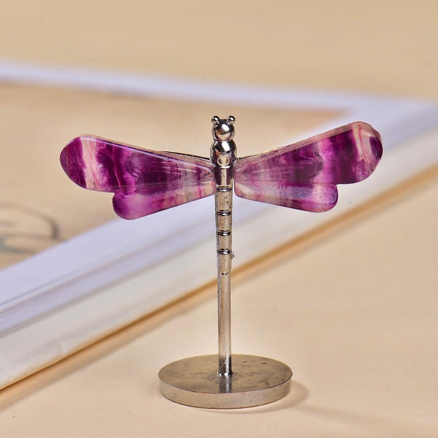 Rainbow Fluorite Butterfly & Dragonfly Figurine, Fairy Garden Miniature Accessory, Crystal Insect Decor on Stand, Nature Inspired Ornament
