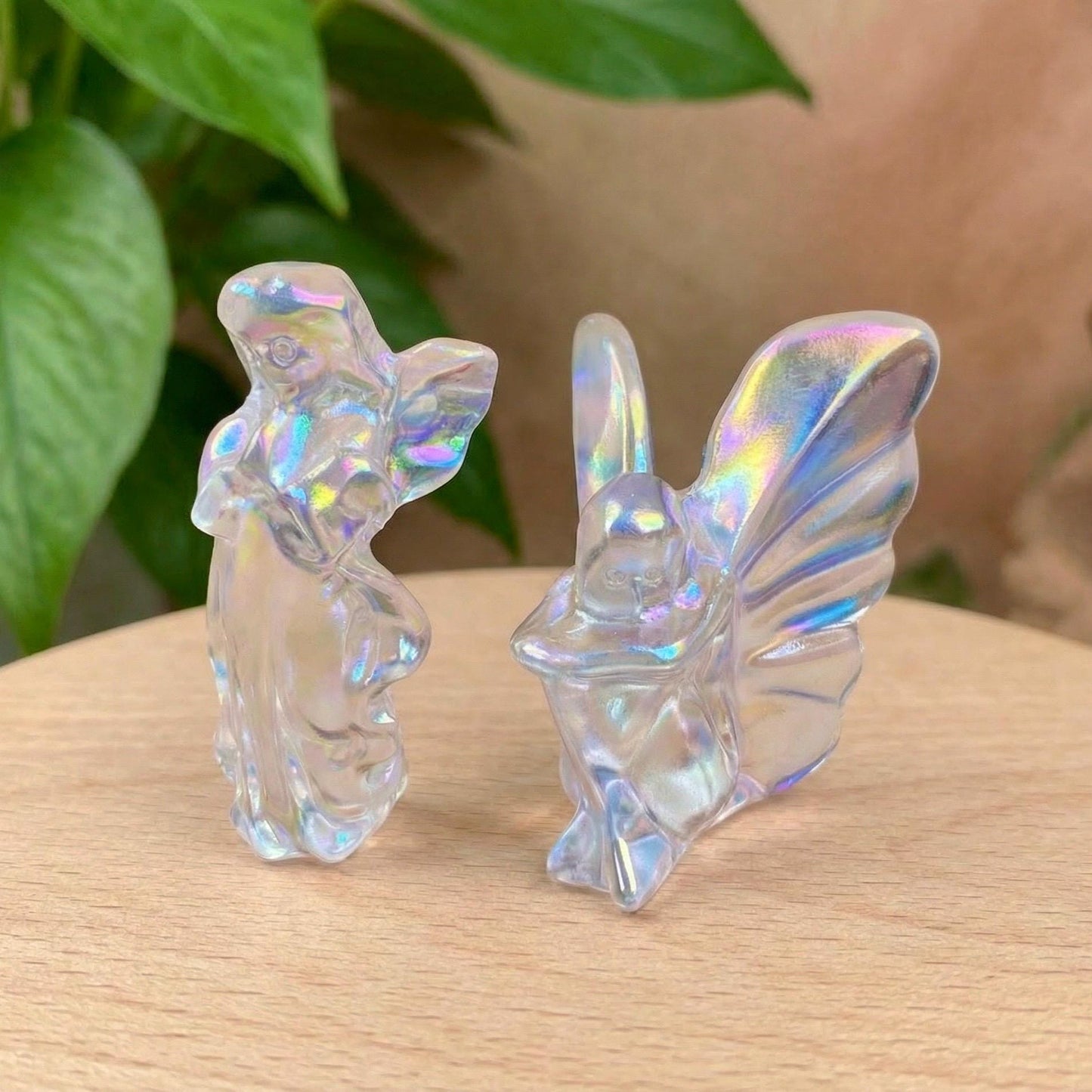 Iridescent Aura Quartz Carvings, Crystal Angel, Fairy, and Animals, Rainbow Meditation Stone Figurine, Meaningful Gift for Crystal Lover