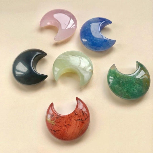 Natural Crystal Carved Moon Pocket Stone | Gemstone Crescent Moon | Healing Energy Crystal | Moon Decor Gift | Funny Birthday Gift