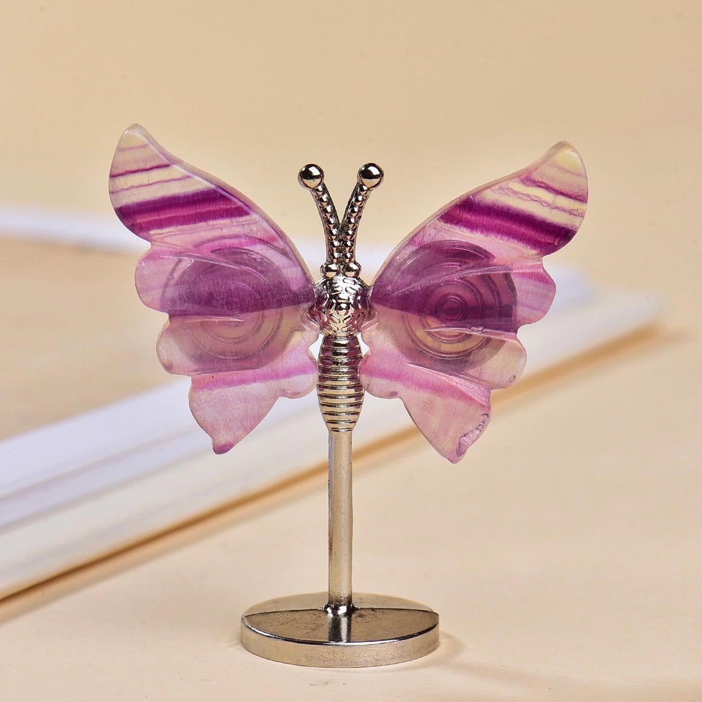 Rainbow Fluorite Butterfly & Dragonfly Figurine, Fairy Garden Miniature Accessory, Crystal Insect Decor on Stand, Nature Inspired Ornament