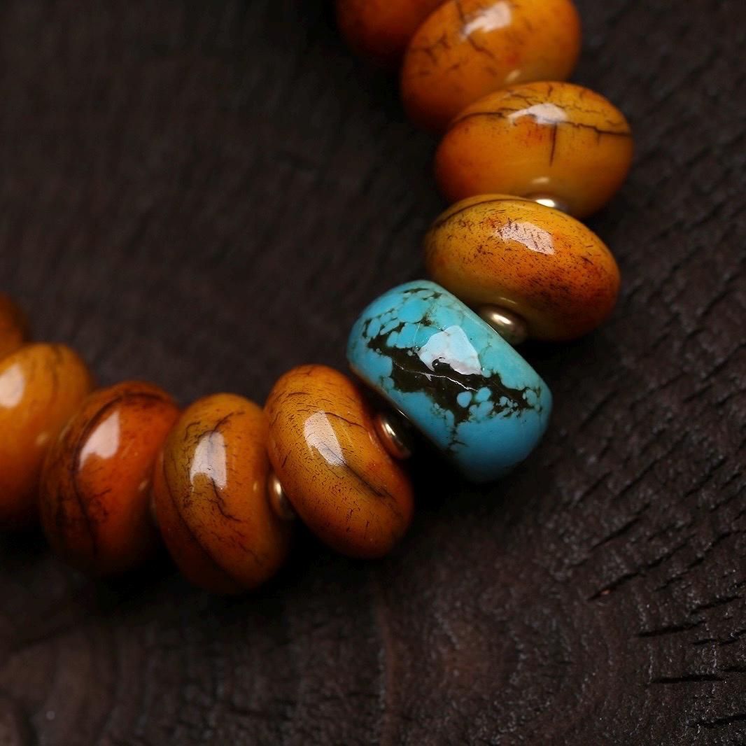 108 Tablet Bead Mala Bracelet, Polished Meditation Prayer Beads, Buddhist Style Jewelry