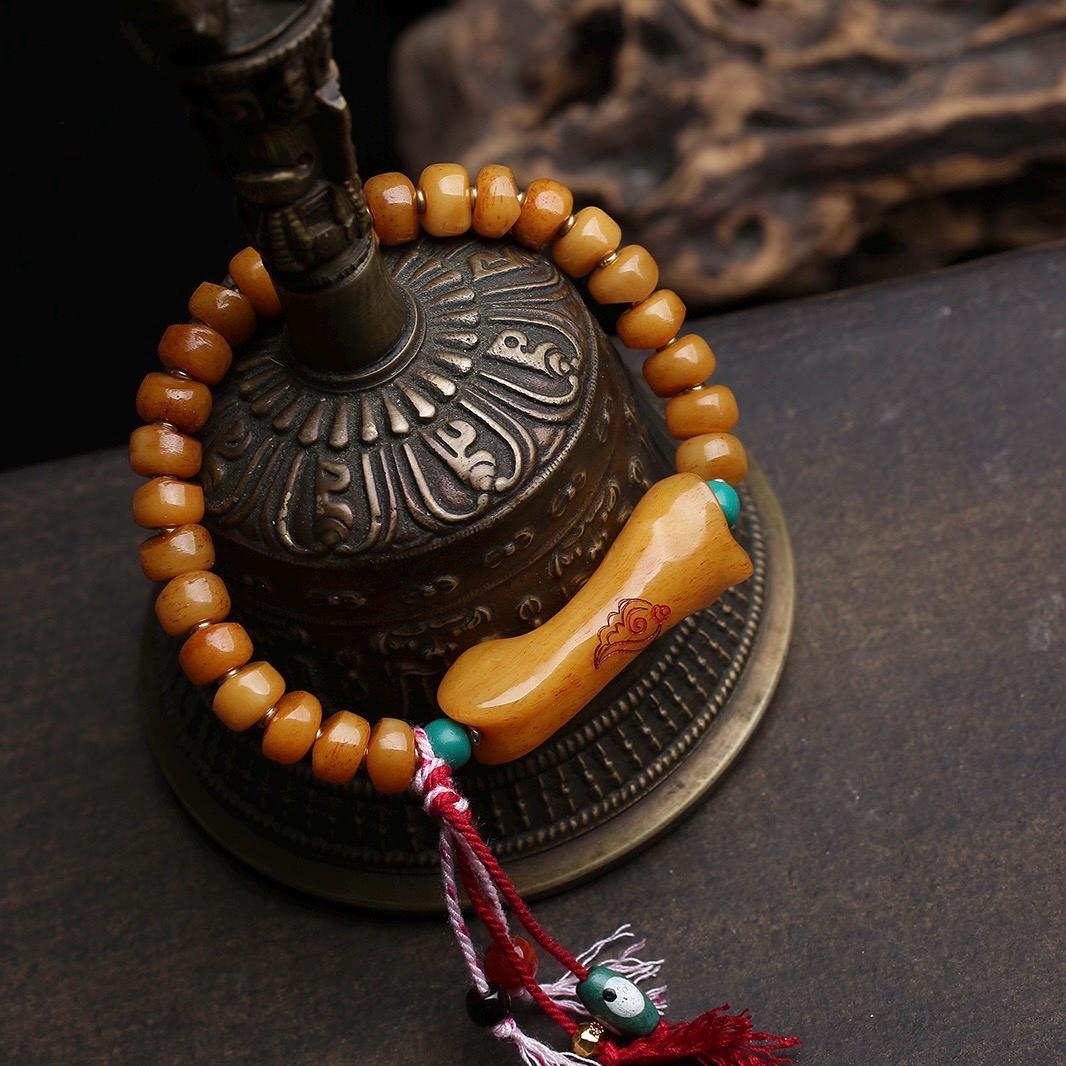 108 Tablet Bead Mala Bracelet, Polished Meditation Prayer Beads, Buddhist Style Jewelry