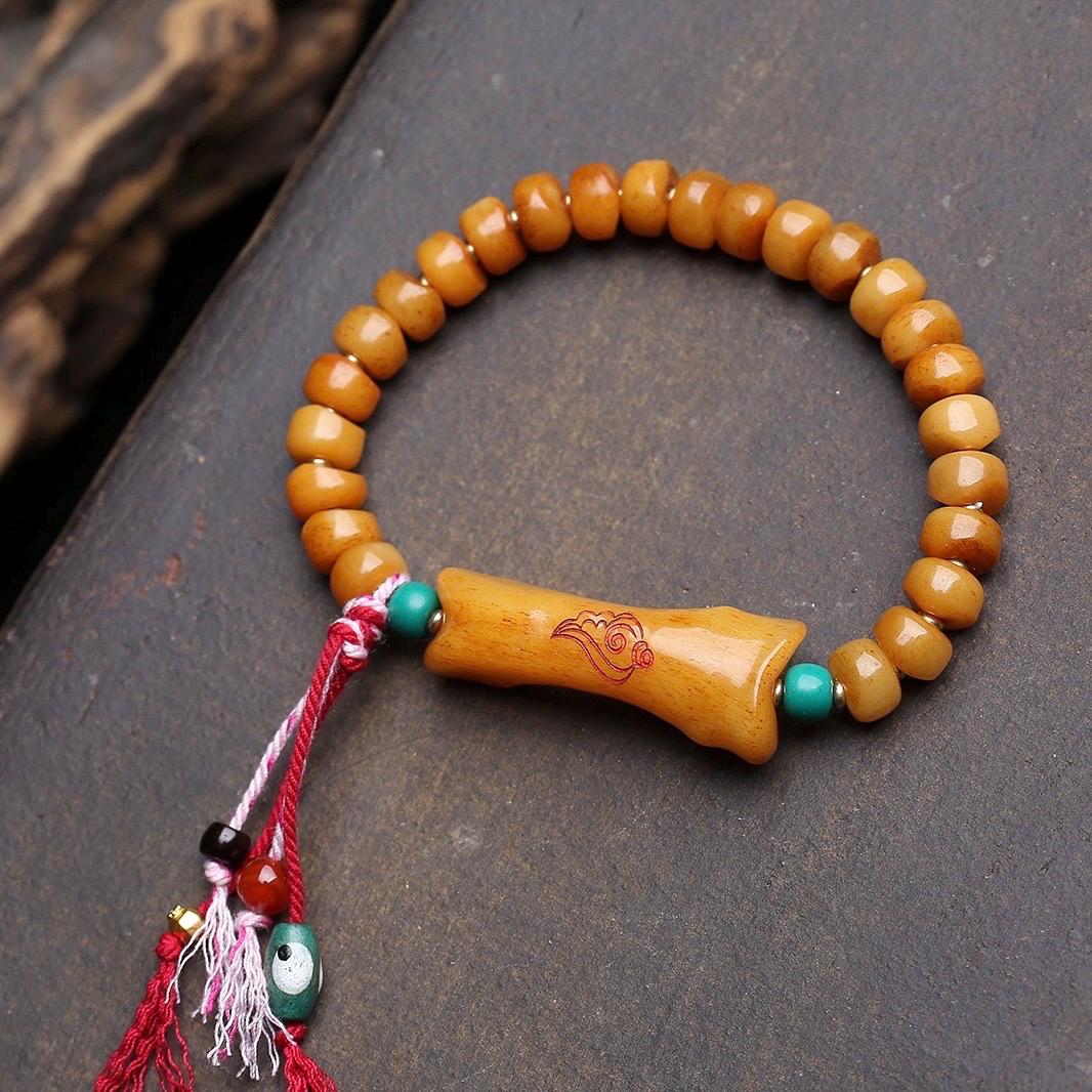 108 Tablet Bead Mala Bracelet, Polished Meditation Prayer Beads, Buddhist Style Jewelry