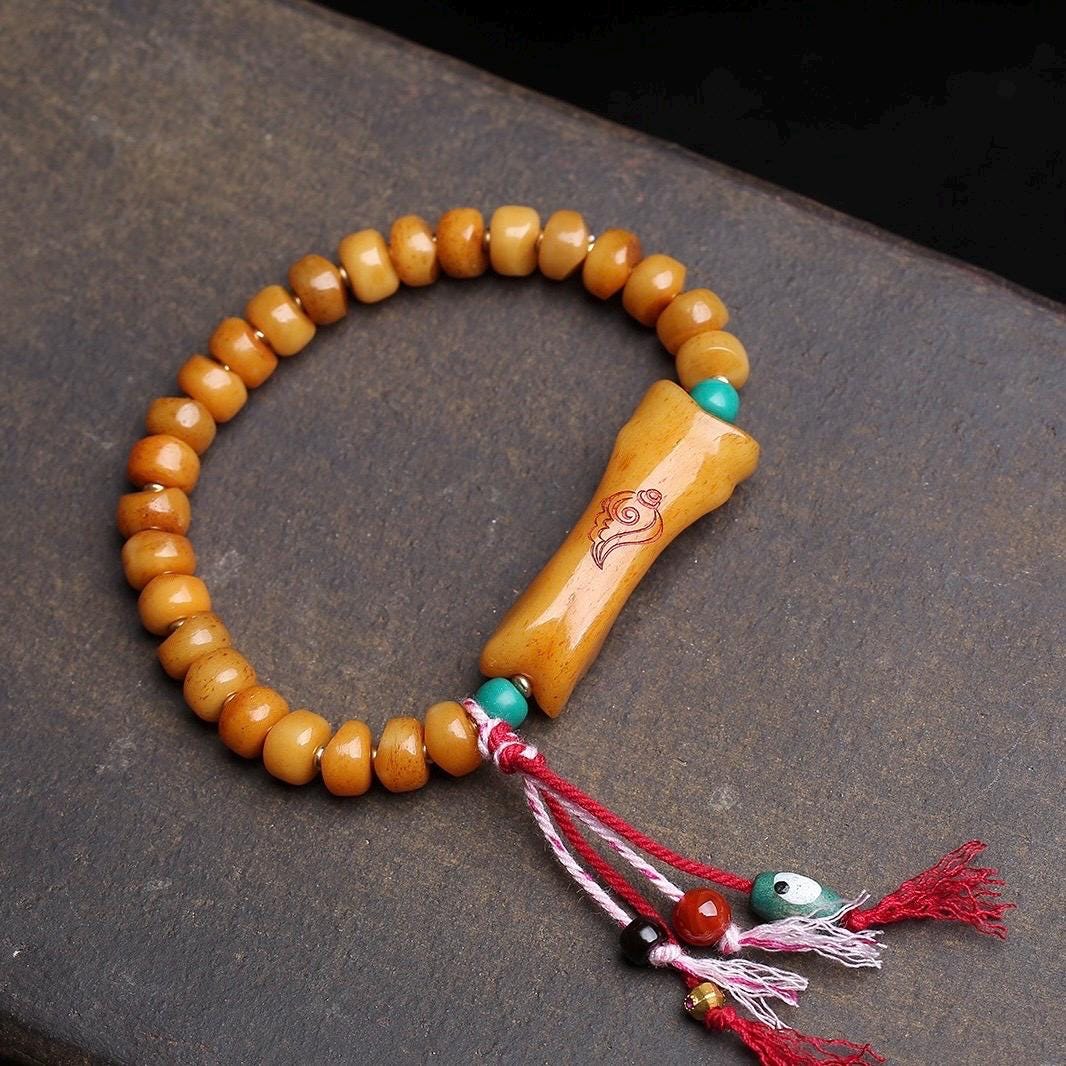 108 Tablet Bead Mala Bracelet, Polished Meditation Prayer Beads, Buddhist Style Jewelry