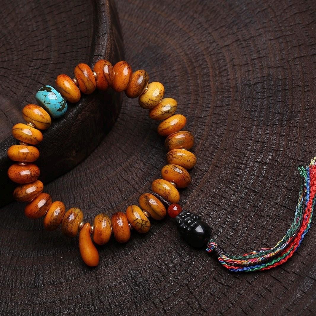 108 Tablet Bead Mala Bracelet, Polished Meditation Prayer Beads, Buddhist Style Jewelry