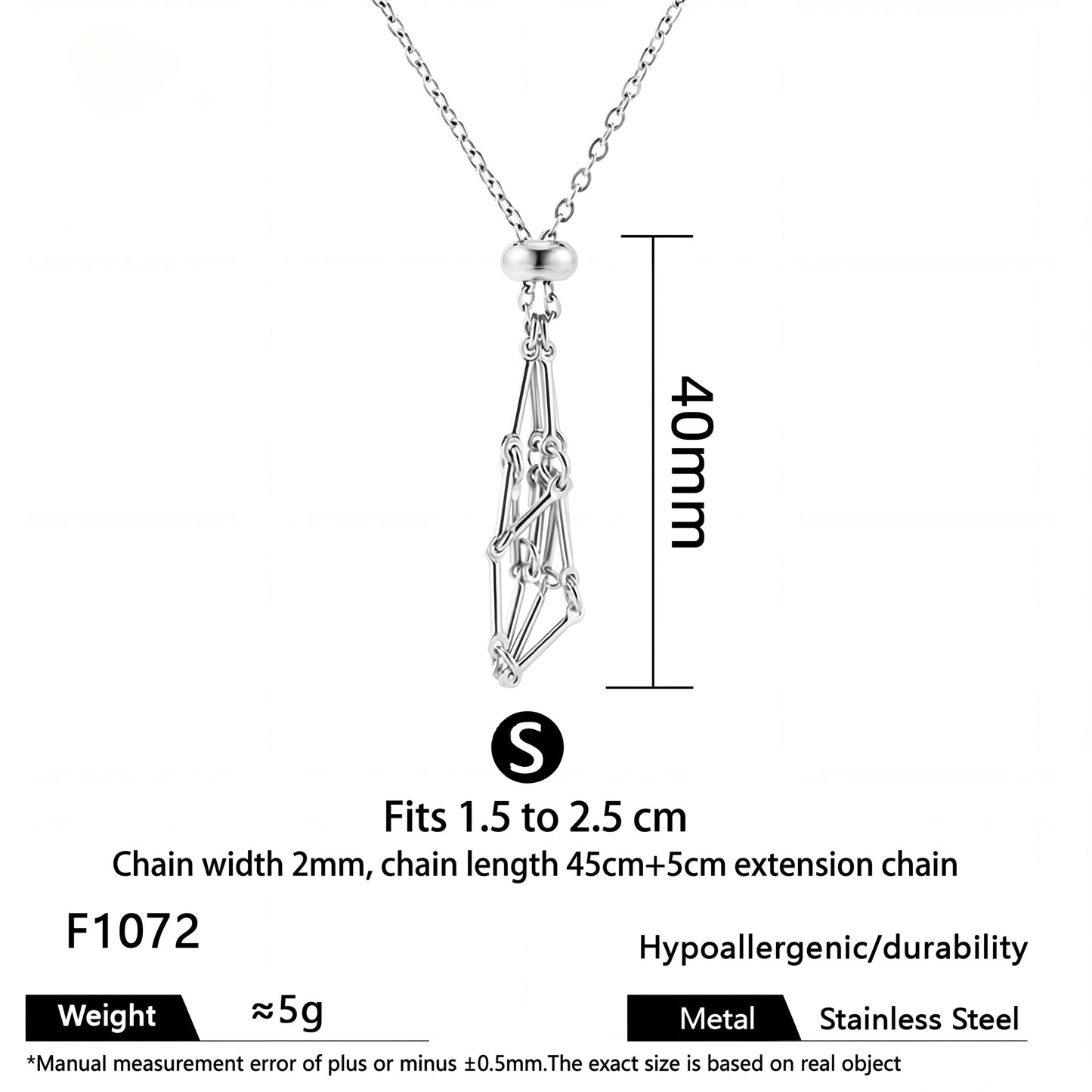 Stainless Steel Cage Necklace Holder, Adjustable Mesh Raw Stone Holder, Minimalist Boho Necklace for Crystal, DIY Stone Jewelry Gift