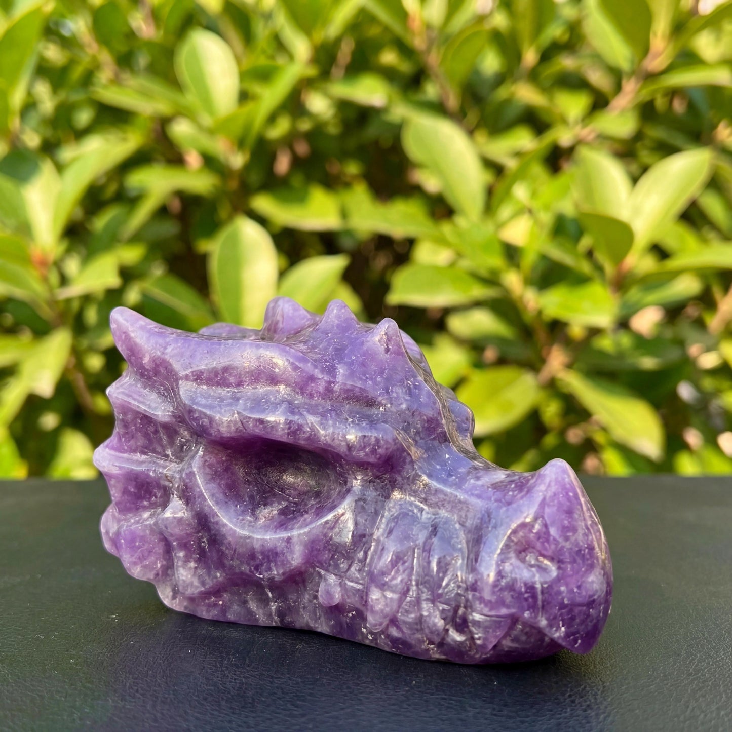 Natural Lepidolite Dragon Head Carving | Purple Mica Crystal Sculpture | UV Glow Crystal Dragon Head | Metaphysical Healing Decor
