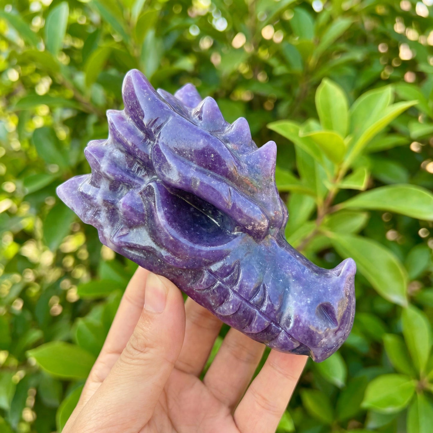 Natural Lepidolite Dragon Head Carving | Purple Mica Crystal Sculpture | UV Glow Crystal Dragon Head | Metaphysical Healing Decor