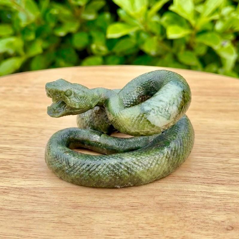Hand Carved Jasper Snake Figurine, Natural Gemstone Serpent Sculpture, Crystal Animal Totem, Realistic Cobra Statue, Unique Desk Decor Gift