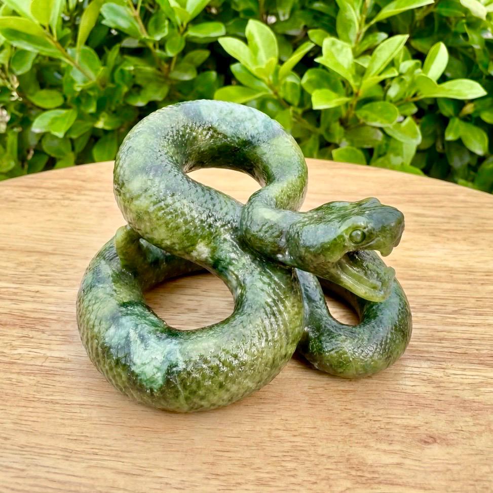 Hand Carved Jasper Snake Figurine, Natural Gemstone Serpent Sculpture, Crystal Animal Totem, Realistic Cobra Statue, Unique Desk Decor Gift