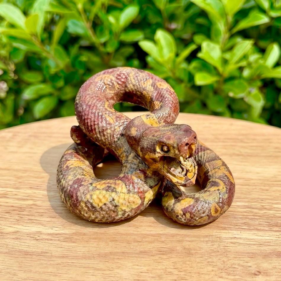 Hand Carved Jasper Snake Figurine, Natural Gemstone Serpent Sculpture, Crystal Animal Totem, Realistic Cobra Statue, Unique Desk Decor Gift