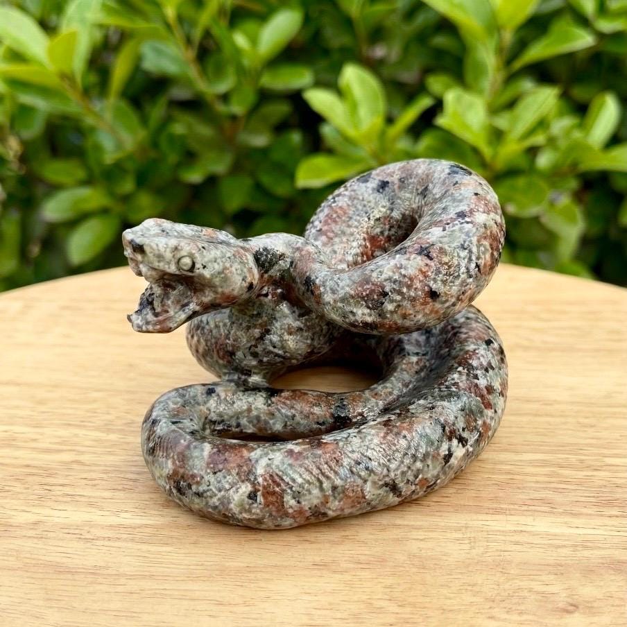 Hand Carved Jasper Snake Figurine, Natural Gemstone Serpent Sculpture, Crystal Animal Totem, Realistic Cobra Statue, Unique Desk Decor Gift
