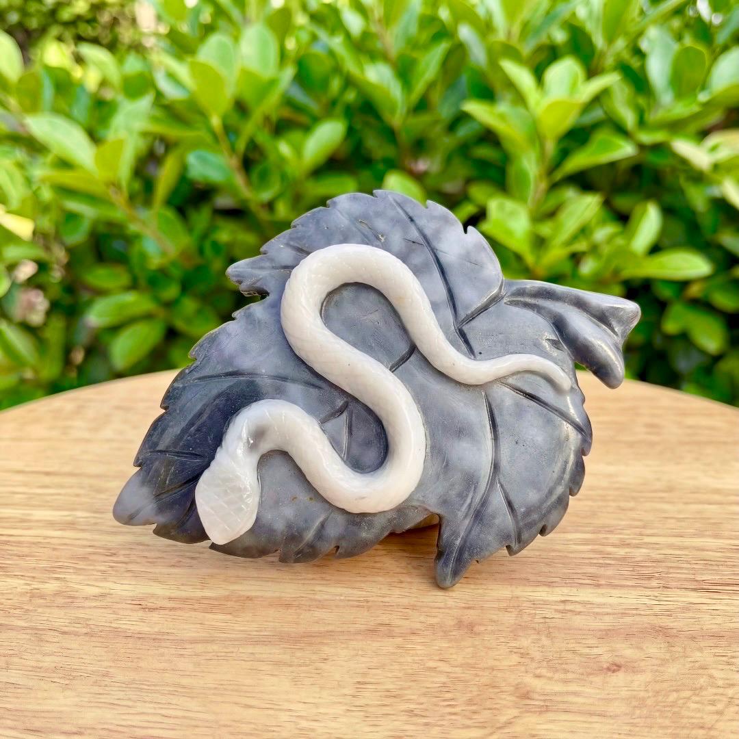 Hand Carved Jasper Snake Figurine, Natural Gemstone Serpent Sculpture, Crystal Animal Totem, Realistic Cobra Statue, Unique Desk Decor Gift