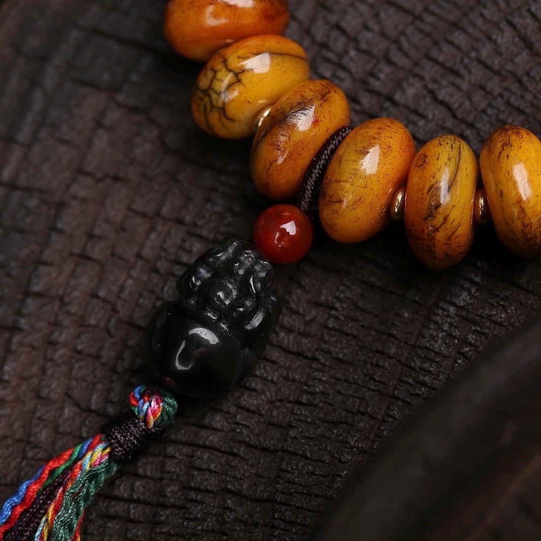 108 Tablet Bead Mala Bracelet, Polished Meditation Prayer Beads, Buddhist Style Jewelry