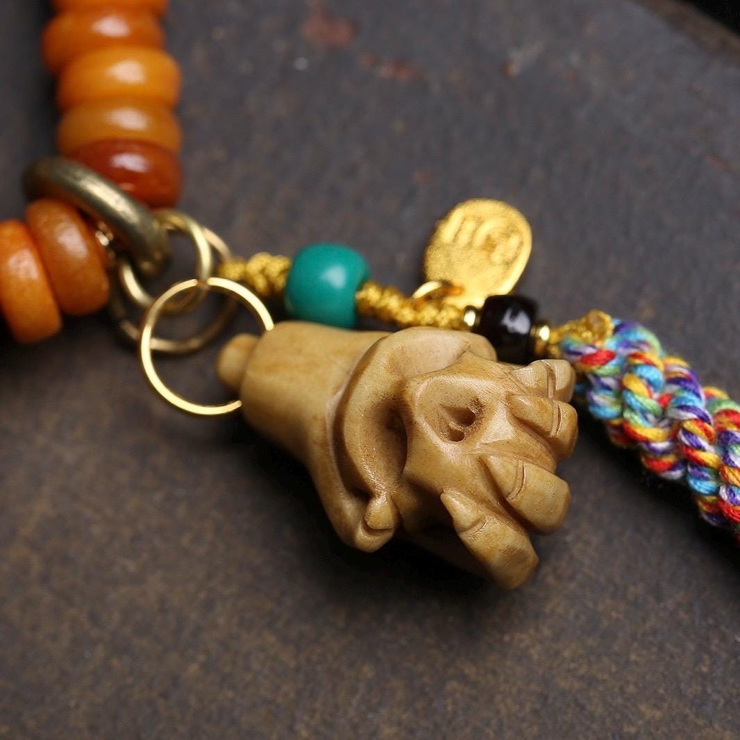 108 Tablet Bead Mala Bracelet, Polished Meditation Prayer Beads, Buddhist Style Jewelry