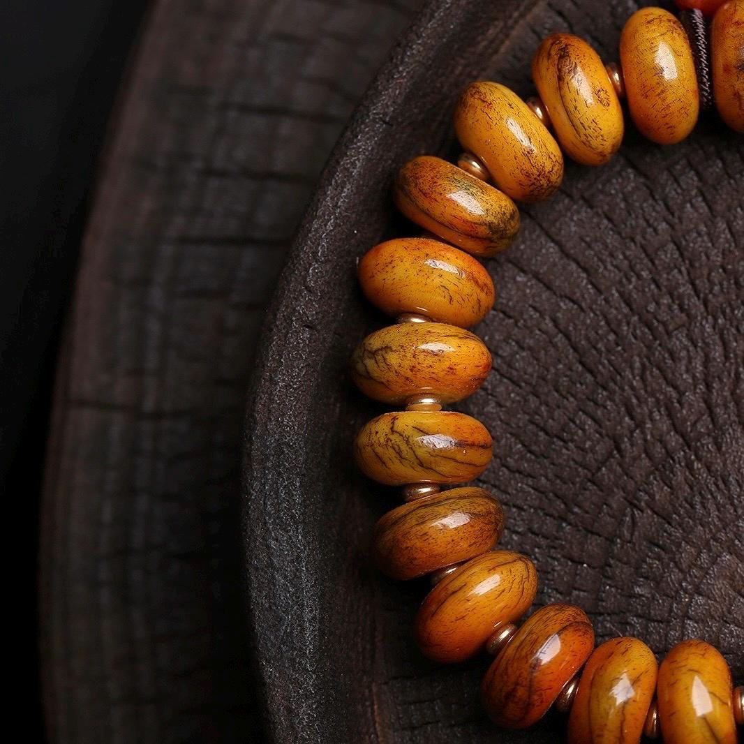 108 Tablet Bead Mala Bracelet, Polished Meditation Prayer Beads, Buddhist Style Jewelry
