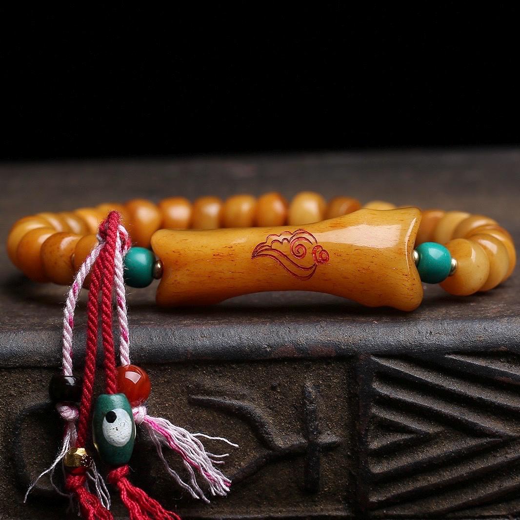 108 Tablet Bead Mala Bracelet, Polished Meditation Prayer Beads, Buddhist Style Jewelry