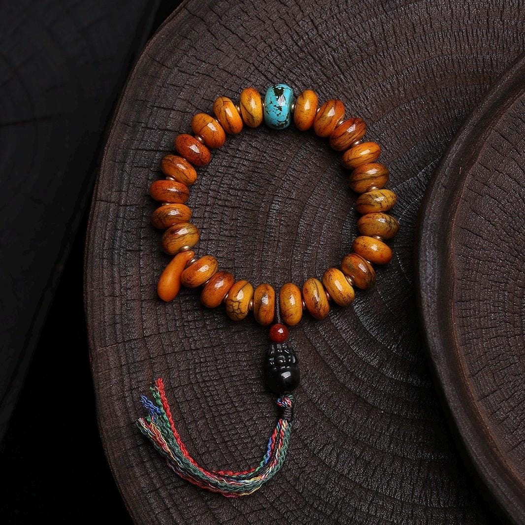 108 Tablet Bead Mala Bracelet, Polished Meditation Prayer Beads, Buddhist Style Jewelry