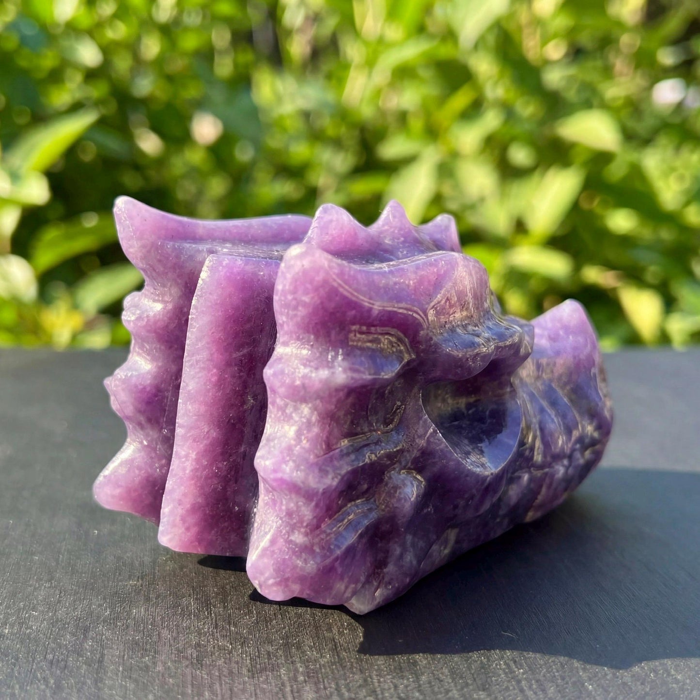 Natural Lepidolite Dragon Head Carving | Purple Mica Crystal Sculpture | UV Glow Crystal Dragon Head | Metaphysical Healing Decor
