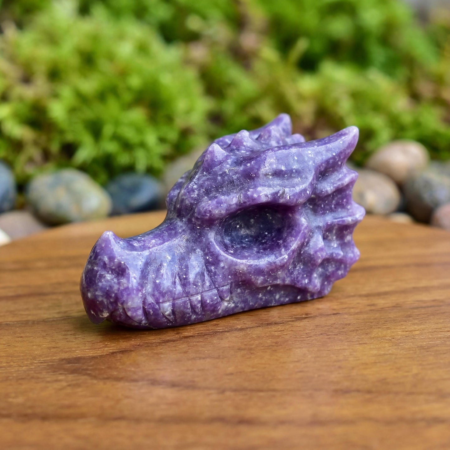Natural Lepidolite Dragon Head Carving | Purple Mica Crystal Sculpture | UV Glow Crystal Dragon Head | Metaphysical Healing Decor