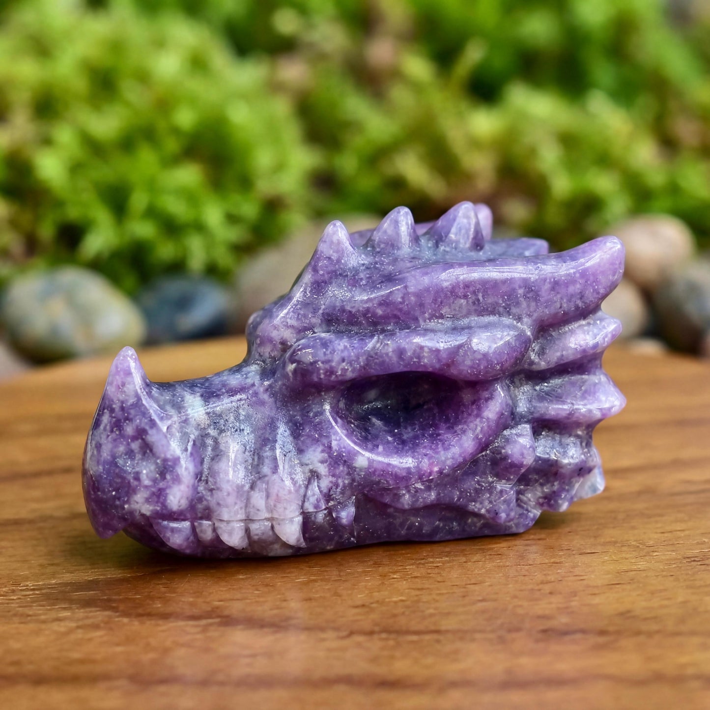 Natural Lepidolite Dragon Head Carving | Purple Mica Crystal Sculpture | UV Glow Crystal Dragon Head | Metaphysical Healing Decor