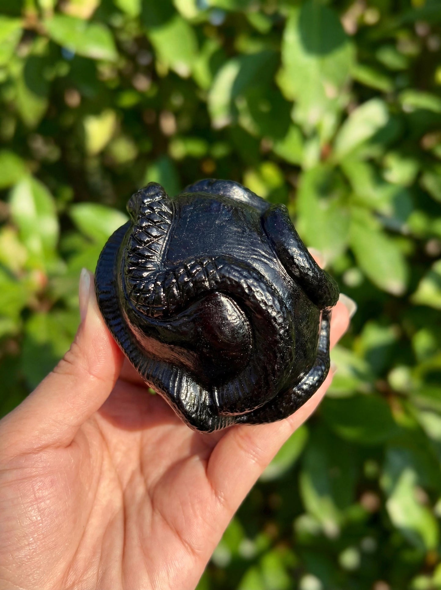 Lepidolite Crystal Skull with Carved Obsidian Snake