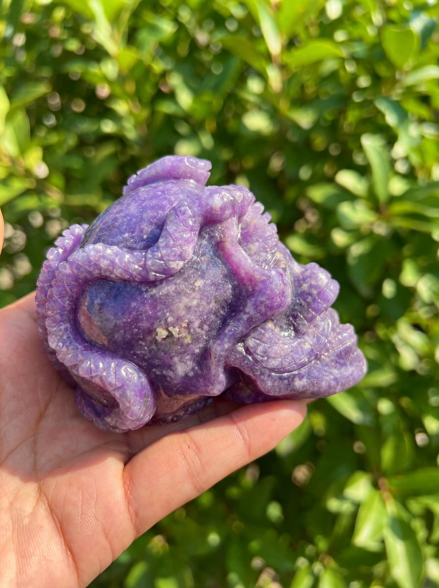 Lepidolite Crystal Skull with Carved Obsidian Snake