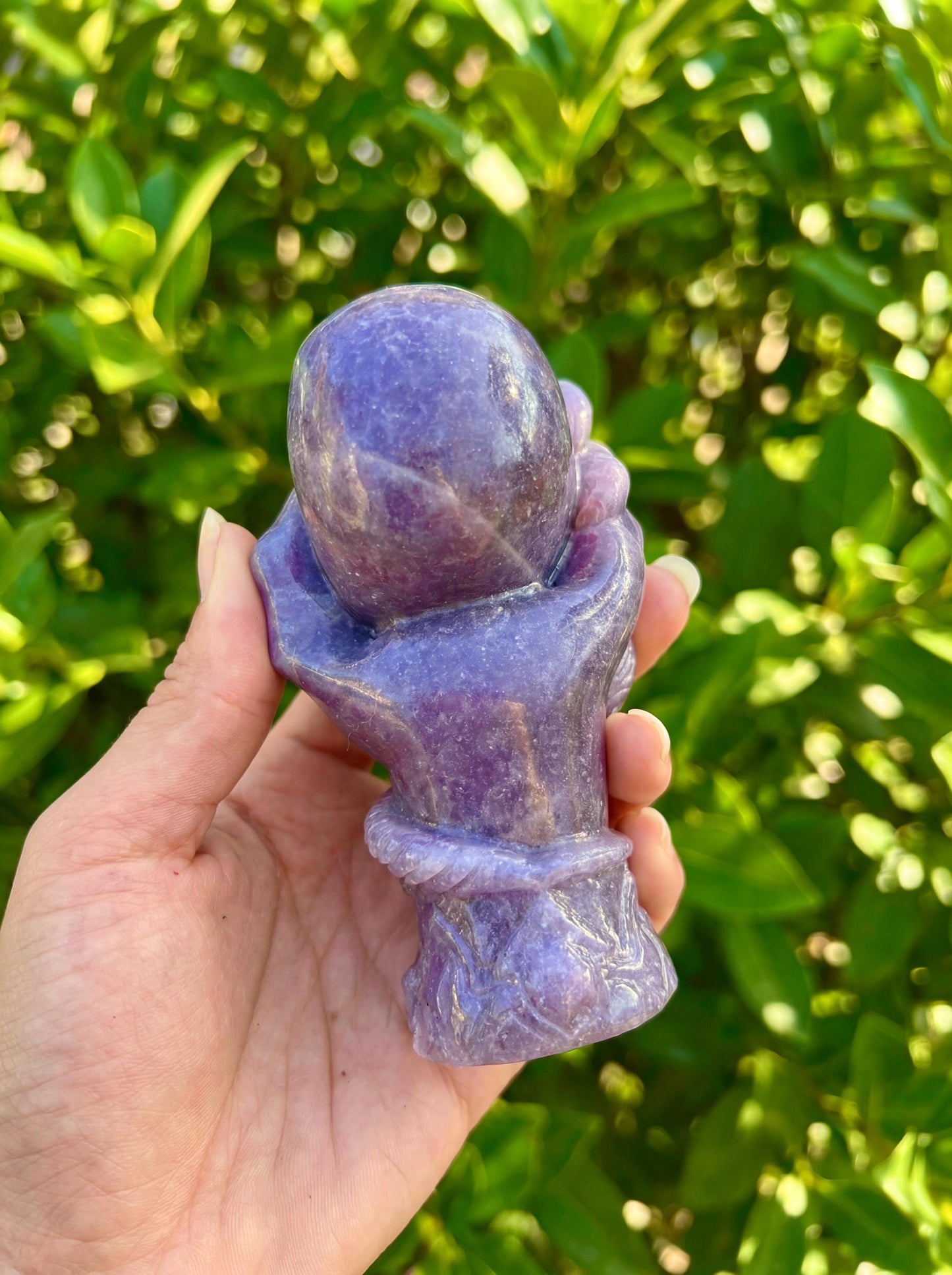 Lepidolite Crystal Skull with Carved Obsidian Snake
