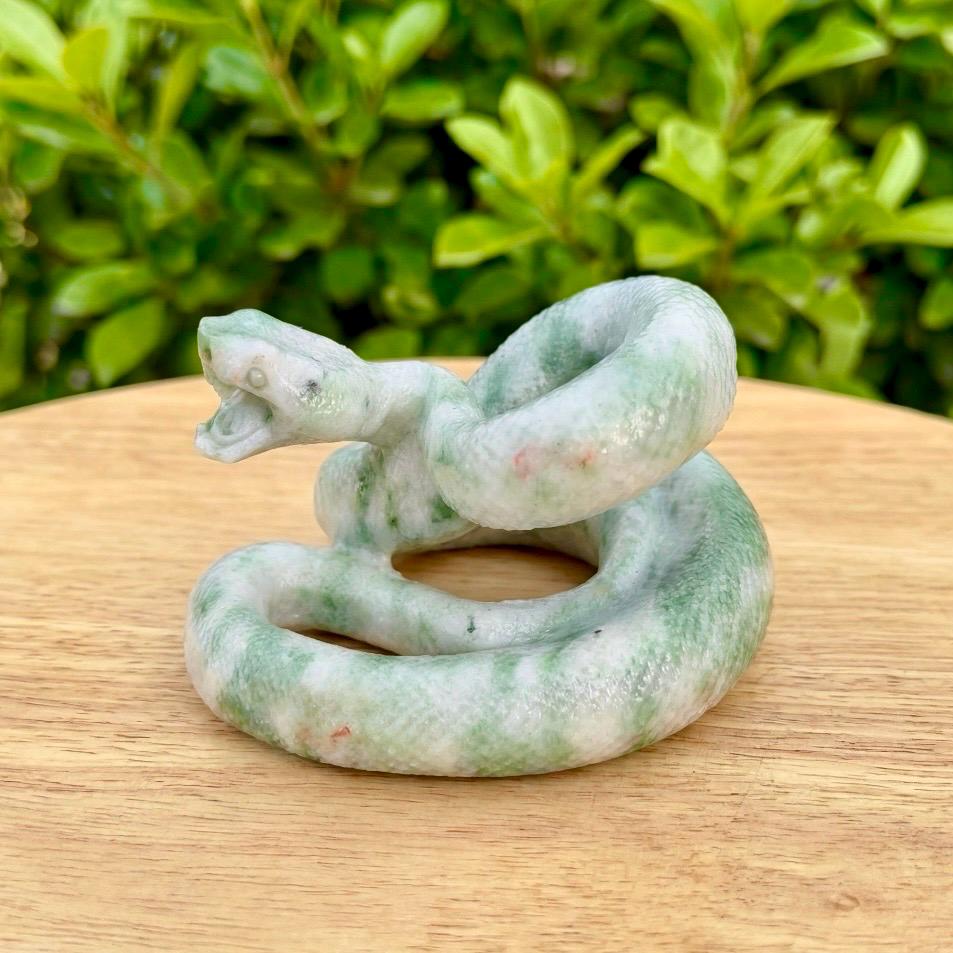 Hand Carved Jasper Snake Figurine, Natural Gemstone Serpent Sculpture, Crystal Animal Totem, Realistic Cobra Statue, Unique Desk Decor Gift