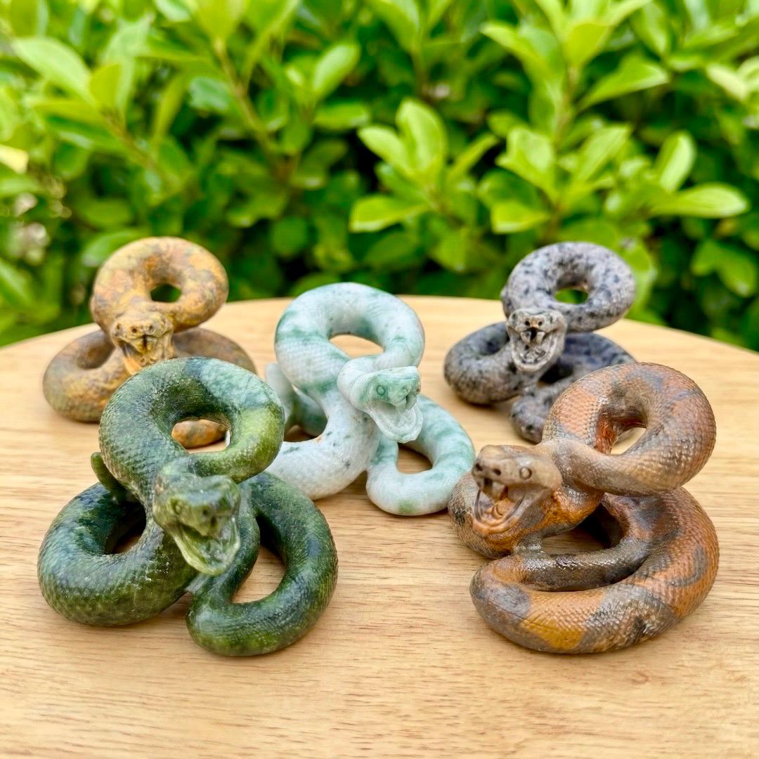 Hand Carved Jasper Snake Figurine, Natural Gemstone Serpent Sculpture, Crystal Animal Totem, Realistic Cobra Statue, Unique Desk Decor Gift