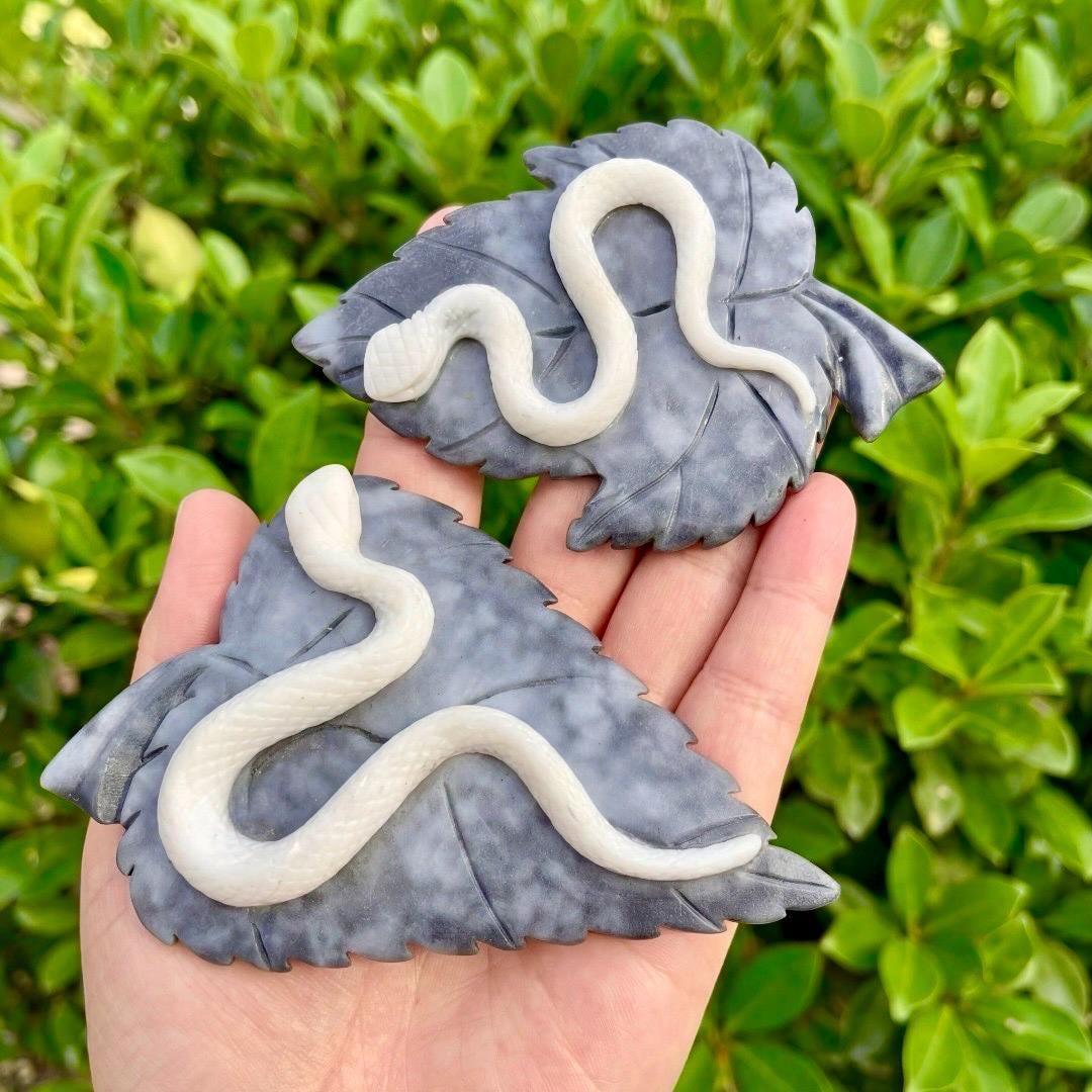 Hand Carved Jasper Snake Figurine, Natural Gemstone Serpent Sculpture, Crystal Animal Totem, Realistic Cobra Statue, Unique Desk Decor Gift