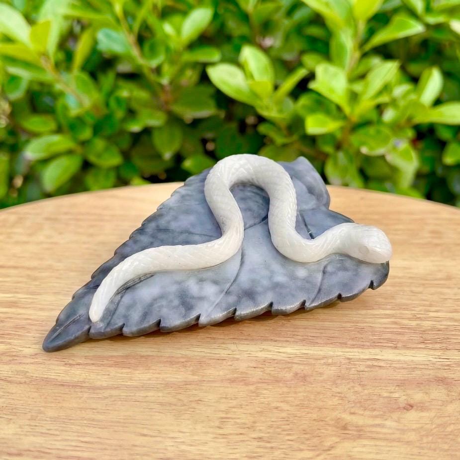 Hand Carved Jasper Snake Figurine, Natural Gemstone Serpent Sculpture, Crystal Animal Totem, Realistic Cobra Statue, Unique Desk Decor Gift