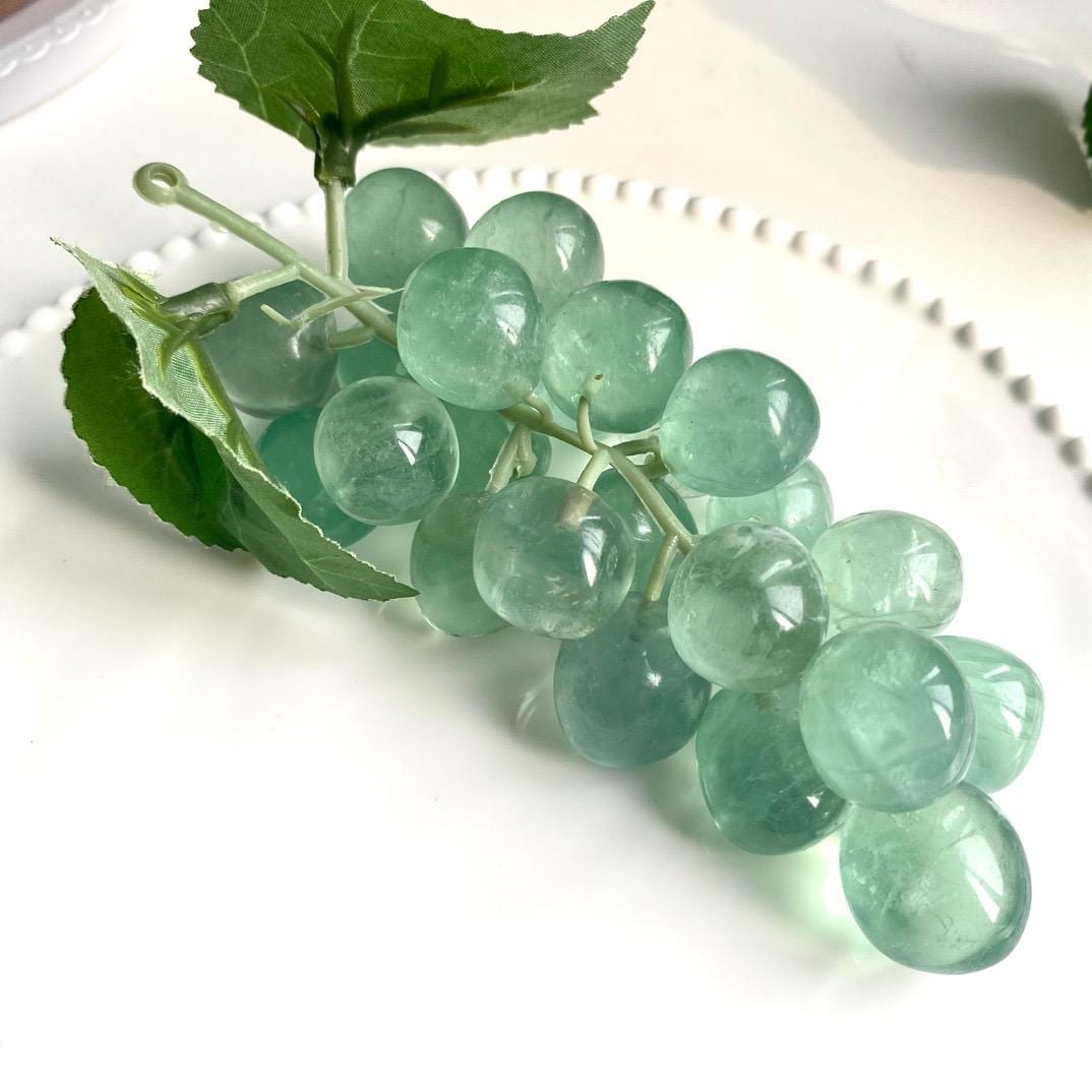 Fluorite Grape Cluster Carving, Natural Purple Green Crystal Sculpture, Hand Carved Gemstone Decor, Luxury Fluorite Art Gift, Home Display