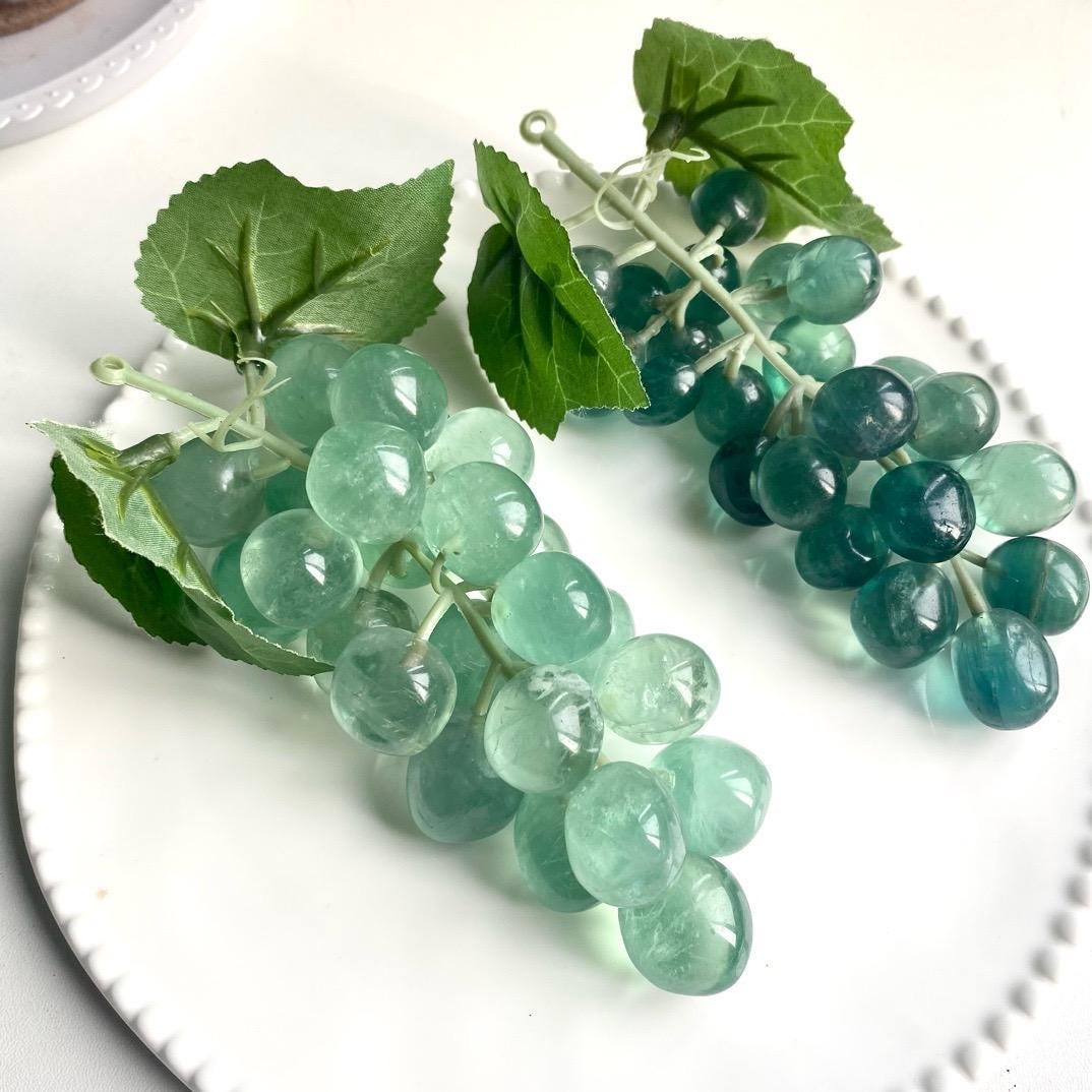 Fluorite Grape Cluster Carving, Natural Purple Green Crystal Sculpture, Hand Carved Gemstone Decor, Luxury Fluorite Art Gift, Home Display