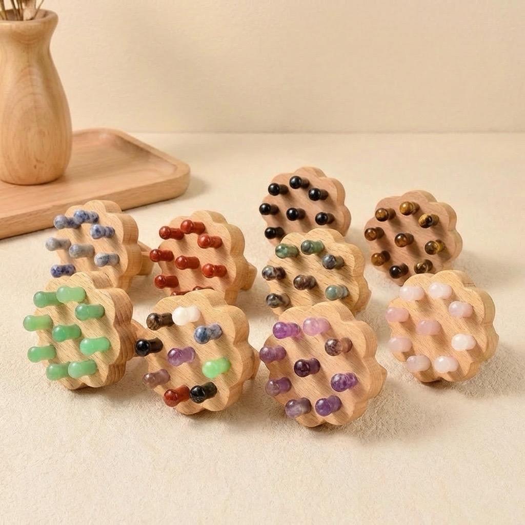 Natural Crystal Scalp Massager Hair Brush, Head Comb Massage Tool, Pocket Comb, Stress Relief Relaxation, Self Care Gift, Bridesmaid Gift