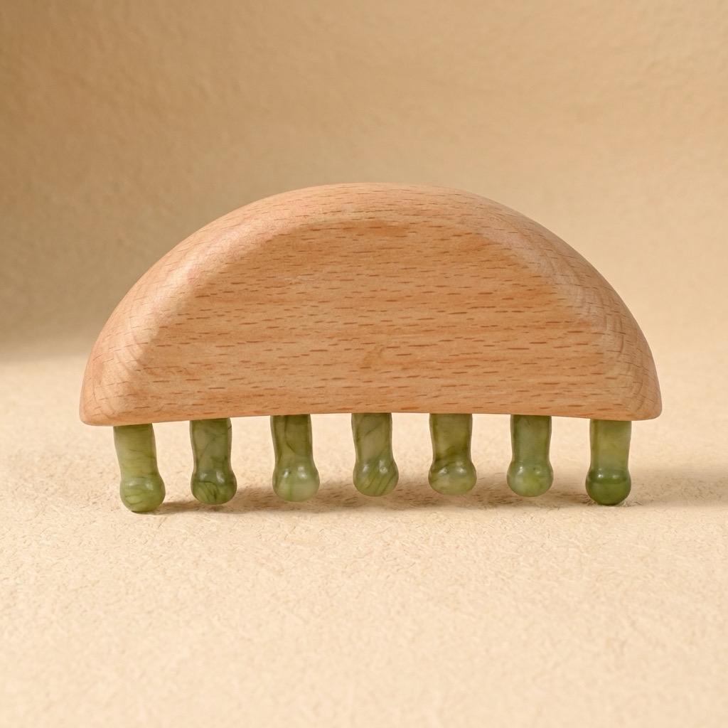 Personalized Natural Crystal Scalp Massager Comb, Wooden Handle Head Massage Tool, Pocket Comb for Stress Relief, Bridesmaid Self Care Gift