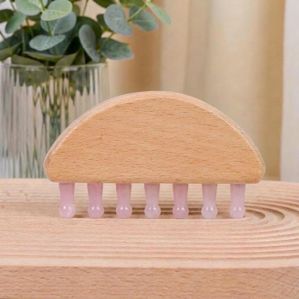 Personalized Natural Crystal Scalp Massager Comb, Wooden Handle Head Massage Tool, Pocket Comb for Stress Relief, Bridesmaid Self Care Gift