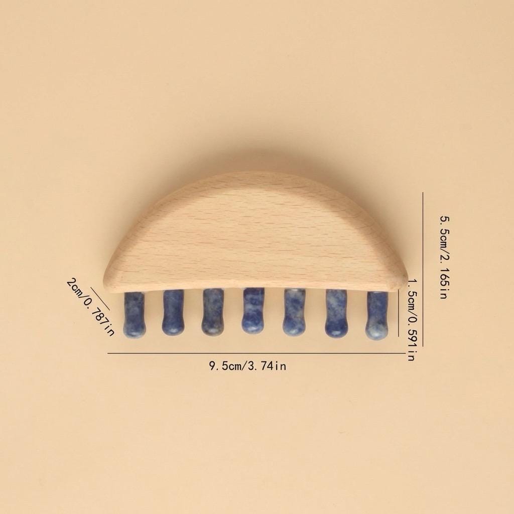 Personalized Natural Crystal Scalp Massager Comb, Wooden Handle Head Massage Tool, Pocket Comb for Stress Relief, Bridesmaid Self Care Gift