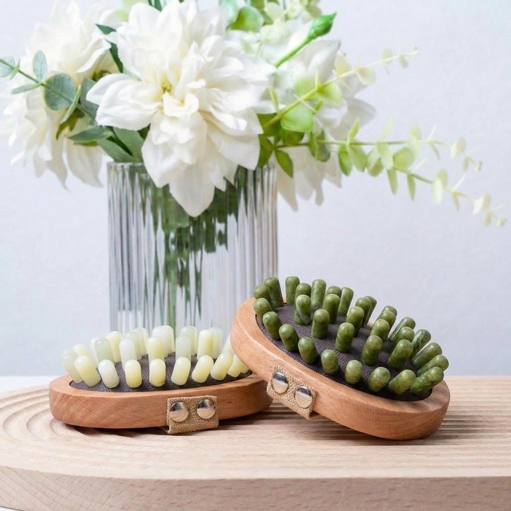 Natrual Jade & Beechwood Scalp Massager Comb, Xiuyu Jade Hair Brush, Jade Comb for Relaxation Stress Relief Tool, Bridesmaid Gift