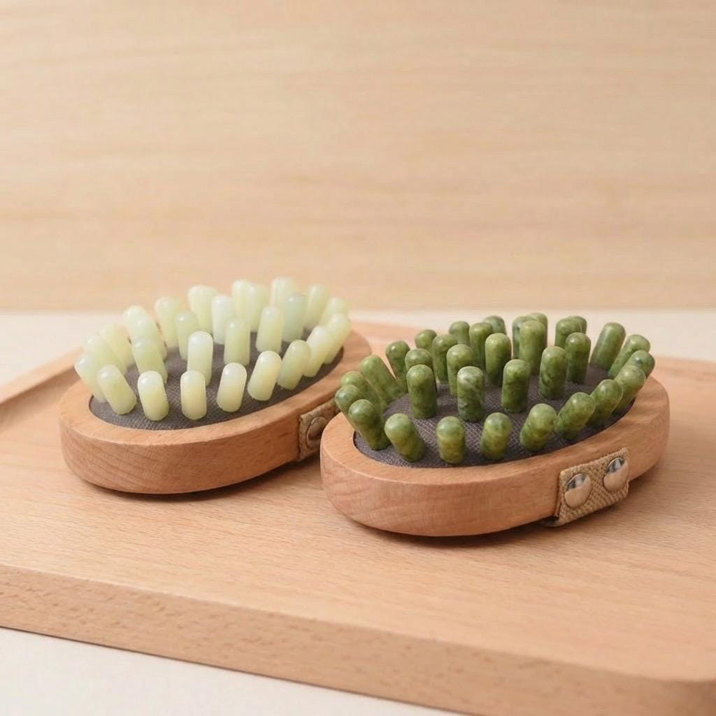 Natrual Jade & Beechwood Scalp Massager Comb, Xiuyu Jade Hair Brush, Jade Comb for Relaxation Stress Relief Tool, Bridesmaid Gift